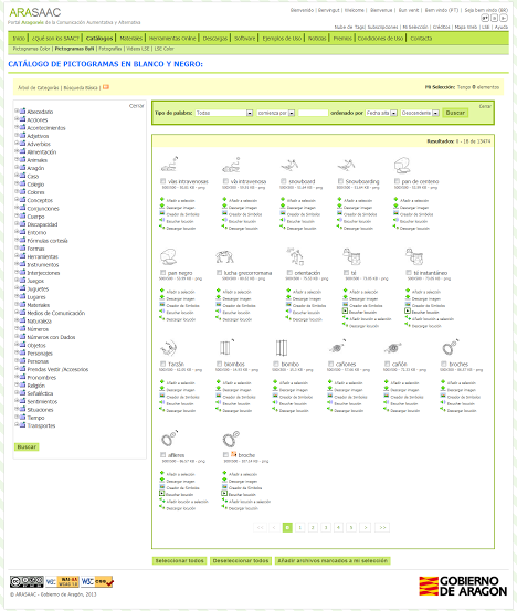 1.37 Captura de pantalla del catálogo de Pictogramas en Blanco y Negro