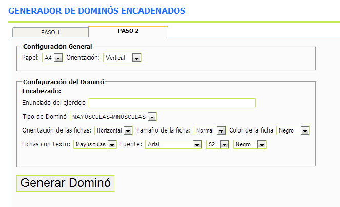 3.62 Paso 2 del Generador de Dominós Encadenados: Configuración