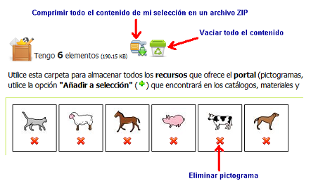 3.38 Acciones posibles dentro de la carpeta "Mi Selección"