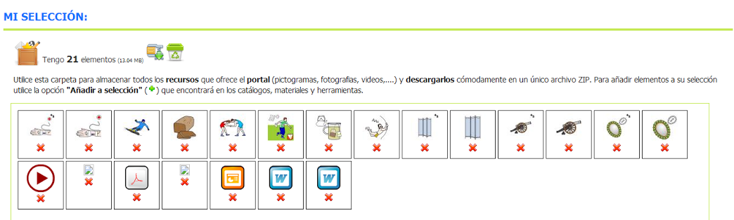 3.41 Vista previa de"Mi Selección" con diferentes recursos y materiales