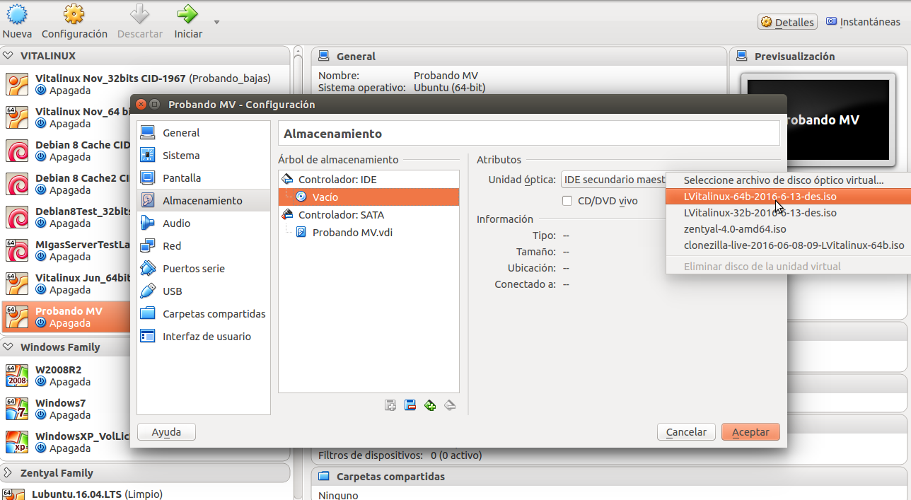 Seleccionar ISO para VirtualBox