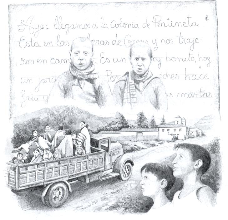 Los niños del frente es una muestra  itinerante del Museo Pedagógico de Aragón en la que se cuenta la historia de las colonias escolares que el Gobierno de La República organizó para alejar a los niños de los horrores de la guerra.