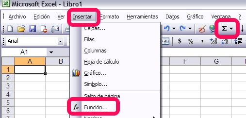 Figura 2_06 Captura de pantalla propia Insertar función en Excel 2003