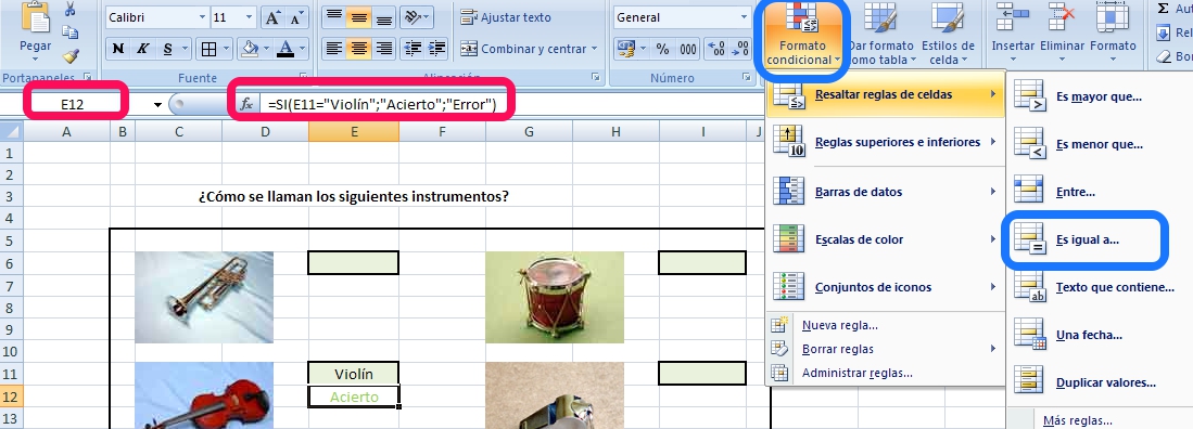 Figura 2_10: Captura de pantalla propia Solución juego de los aciertos en el área de Música