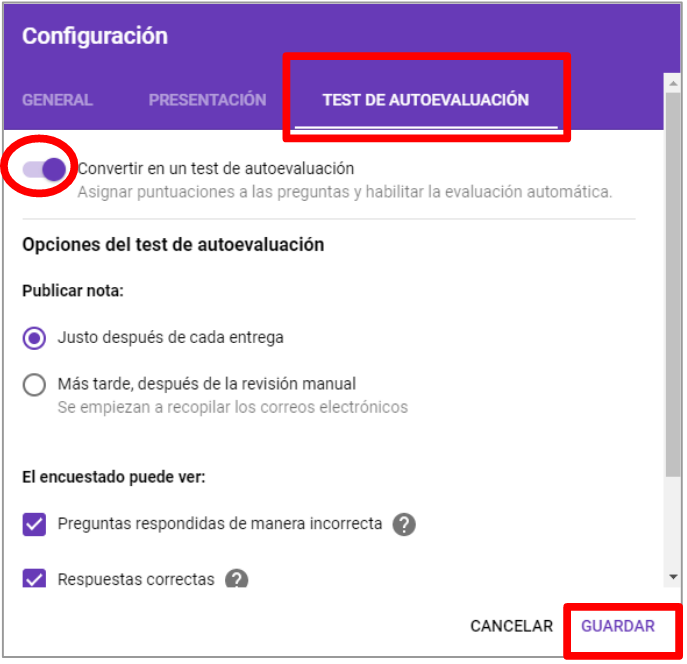 Configuración del formulario