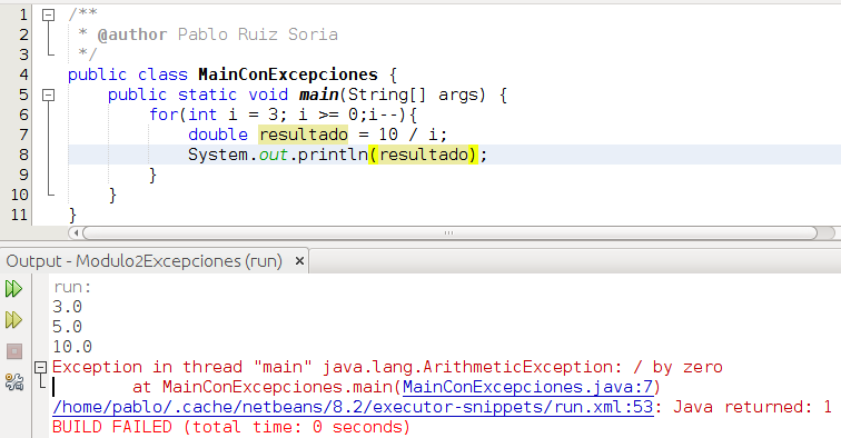 Ejemplo de código con excepciones