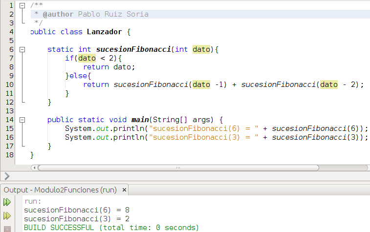 Ejemplo de código con función recursiva