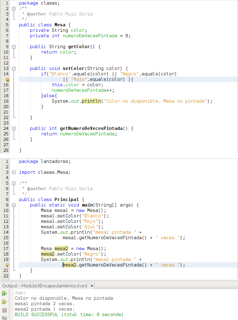 Ejemplo de código con encapsulamiento desarrollado