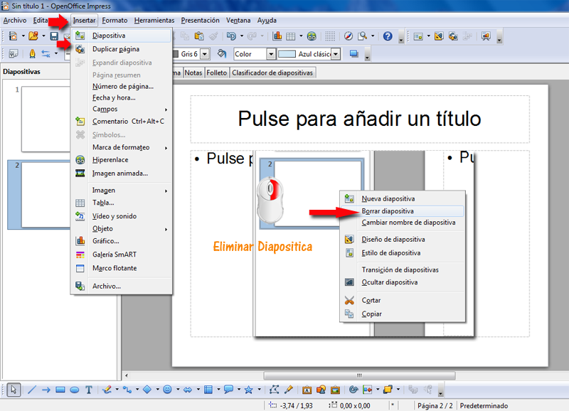 Insertar diapositiva en OpenOffice. C.Barrabés, montaje pantalla captura programa