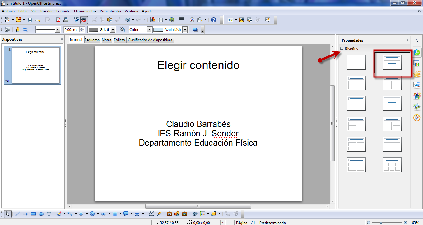 Diapositiva Título en Open Office. C.Barrabés, montaje pantalla captura programa