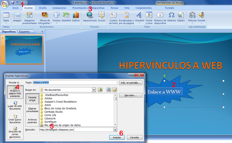 Insertar Hipervículo <a Web en Powerpoint