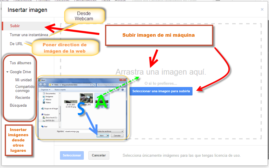 Diferentes posibilidades de elección de imágenes en Drive. C.Barrabés, montaje pantalla captura programa