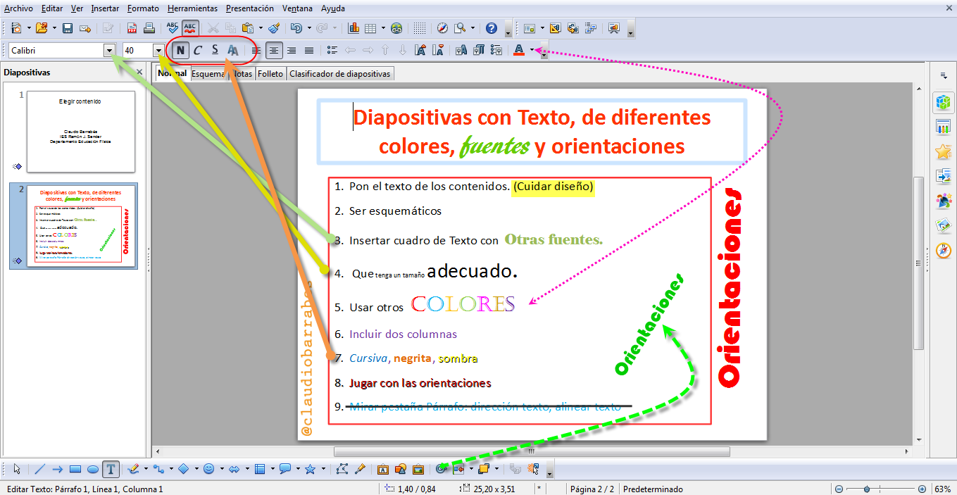 Texto En Open Oficce Impress. C.Barrabés, montaje pantalla captura programa