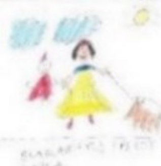 Dibujo de Blancanieves y su amigo realizado por niño 5 años