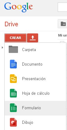 Pantalla de Google Drive: crear formularios