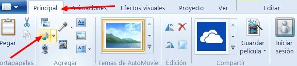 Menú Principal, agregar sonido en Movie Maker
