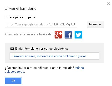 Ventana enviar el formulario en Google Drive