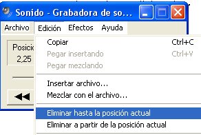 Grabadora de sonidos se Windows, eliminar ruidos desde menú ARchivo