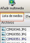 Lista de medios. Area para subir archivos en Video Pad