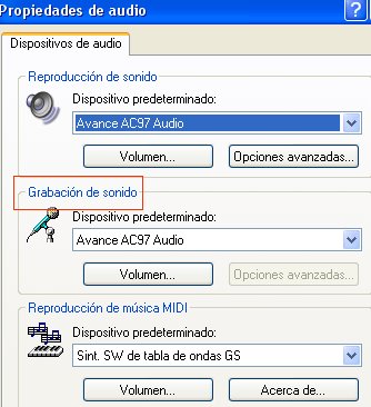 Venta Propiedades de audio del programa de grabación de sonidos de Windows