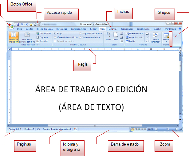 1.4. Ventana de Word 2007. Captura propia.