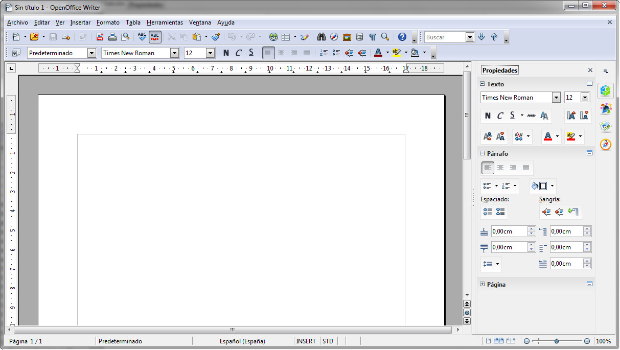 1.6. Ventana de OpenOffice Writer. Captura propia.