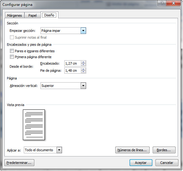 1.13. Opciones de Diseño de página en Word 2007. Captura propia.