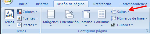 1.15. Icono para insertar saltos en Word 2007. Captura propia.