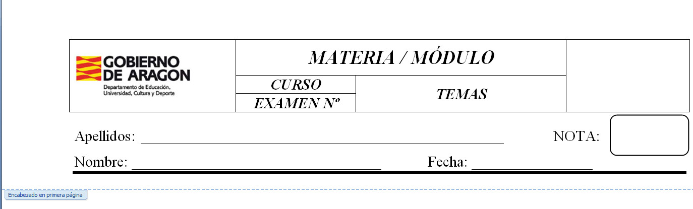 1.40. Ejemplo de una plantilla para la creación de un examen con el mismo encabezado. Captura propia.