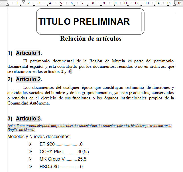 2.3. Documento con diversas opciones de párrafo. Captura propia.