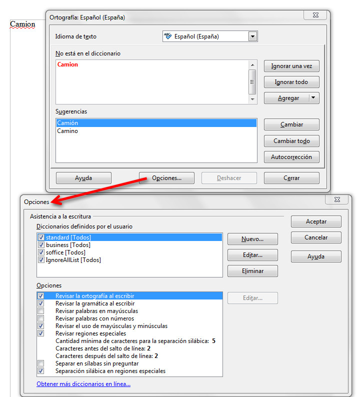 3.2. Crear un diccionario personalizado con OpenOffice Writer. Captura propia.