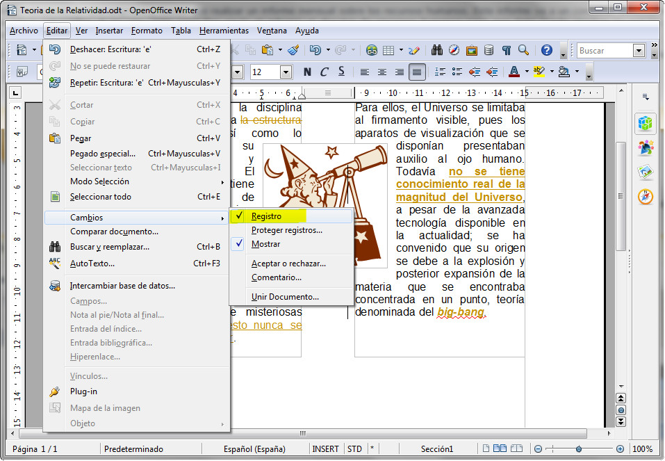 Control de cambios en OpenOffice Writer · GitBook