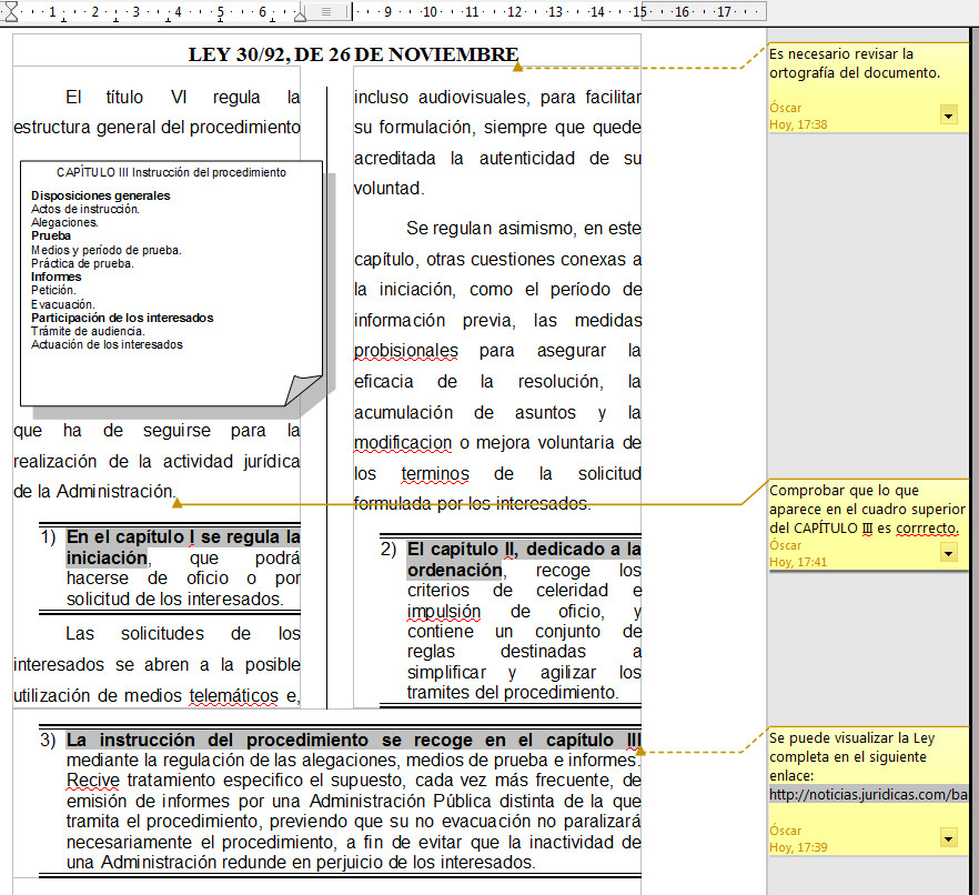 3.17. Comentarios en OpenOffice Writer. Captura propia.