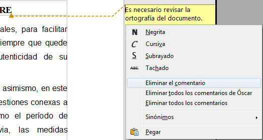 3.19. Eliminar un comentario en Writer. Captura propia.